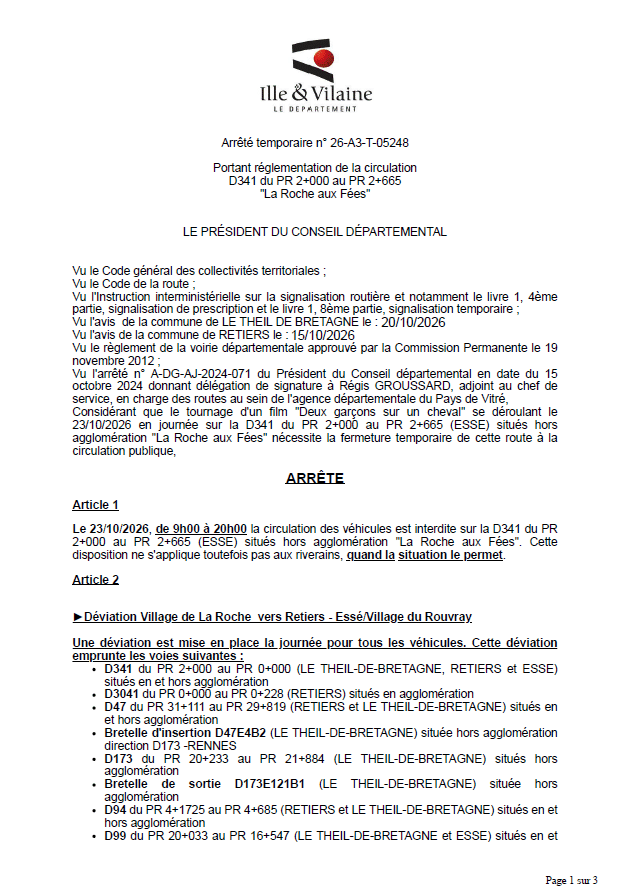 RD341 - Arrêté temporaire de circulation du 23 oct 2026 p1